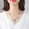 Women's Electroplated Copper Floral Necklace With Heartshaped Zircon Pendant And Handmade Chain