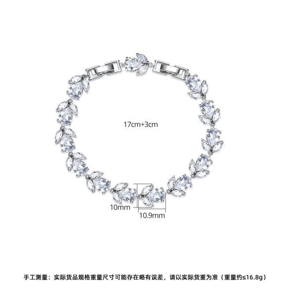 Women's Electroplated Copper Flower And Leaf Bracelet With Inlaid Zircon Fashion Jewelry