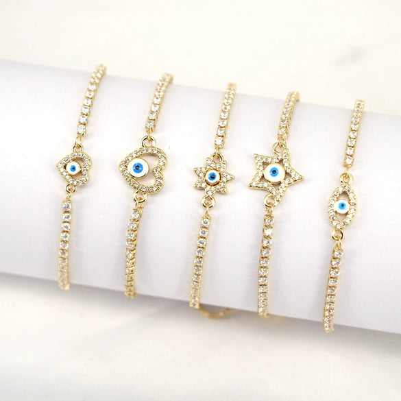 Women's Electroplated Copper Geometric Heart Bracelet Versatile Cold Style Devil's Eye Design Bracelet