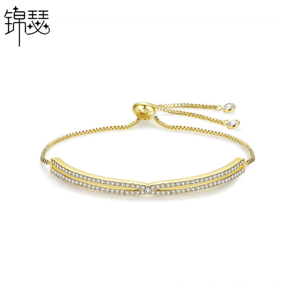 Women's Electroplated Copper Geometric Zircon Pull Bracelet Minimalist Fashion Jewelry