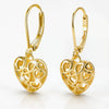 Women's Electroplated Copper Hollow Heart Drop Pendant Earrings With Glossy Three Dimensional Design And Elegant Literary Style