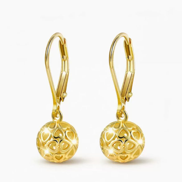 Women's Electroplated Copper Hollow Heart Drop Pendant Earrings With Glossy Three Dimensional Design And Elegant Literary Style