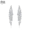Women's Electroplated Copper Leaf Tassel Earrings With Zircon Accents Long Fashion Drop Earrings Jewelry