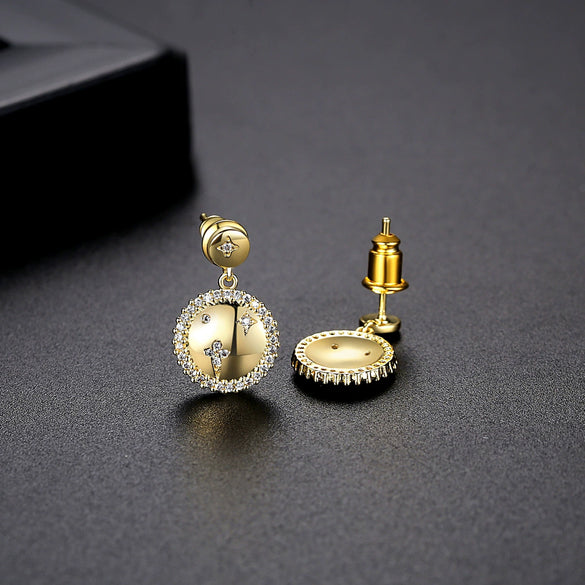 Women's Electroplated Copper Star Stud Earrings With Zircon Inlay Elegant Fashion Jewelry