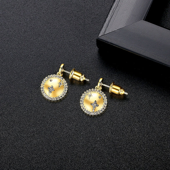 Women's Electroplated Copper Star Stud Earrings With Zircon Inlay Elegant Fashion Jewelry