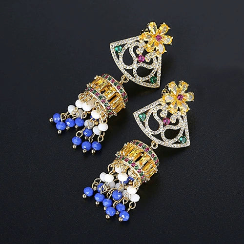 Women's Electroplated Copper Tassel Earrings With Zircon Inlay And Vintage Wind Chime Design Fashion Jewelry Wholesale