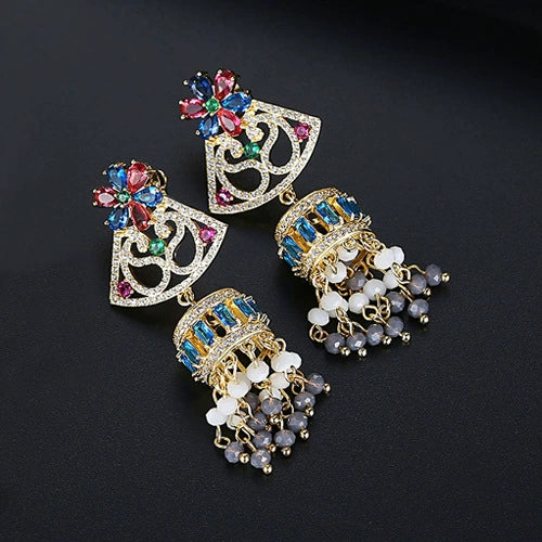 Women's Electroplated Copper Tassel Earrings With Zircon Inlay And Vintage Wind Chime Design Fashion Jewelry Wholesale
