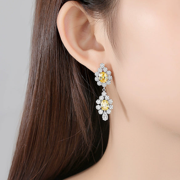 Women's Electroplated Copper Zircon Flower Earrings With Geometric Inlay Fashion Jewelry