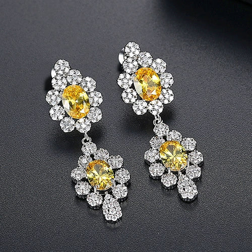 Women's Electroplated Copper Zircon Flower Earrings With Geometric Inlay Fashion Jewelry