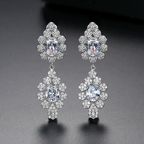 Women's Electroplated Copper Zircon Flower Earrings With Geometric Inlay Fashion Jewelry