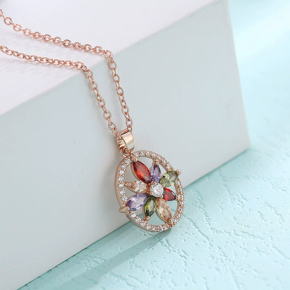 Women's Electroplated Copper Zircon Jewelry Set With Necklace And Earrings Micro Inlaid Full Diamond Style Bridal Two Piece Set