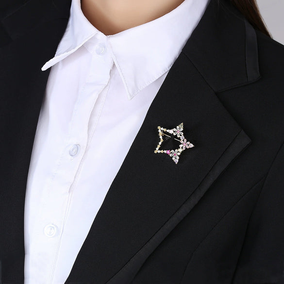 Women's Electroplated Copper Zircon Star Brooch Fivepointed Minimalist Fashion Jewelry Accessory
