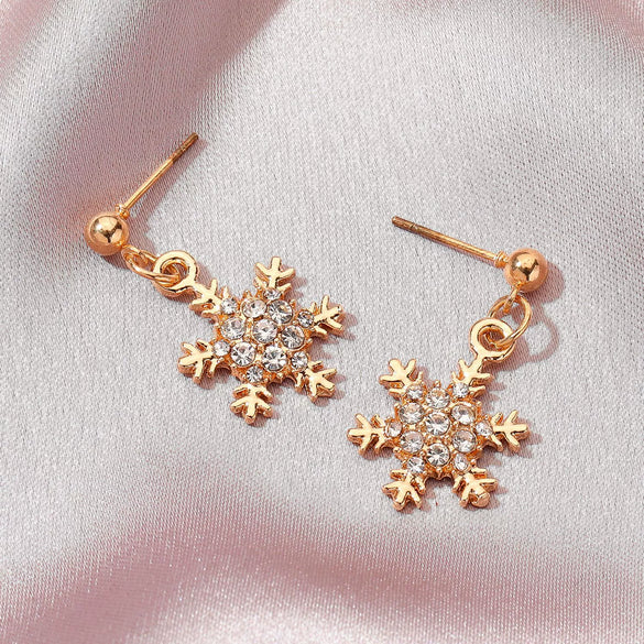 Women's Electroplated Geometric Snowflake Earrings With Micro Inlaid Zircon Festive Short Jewelry