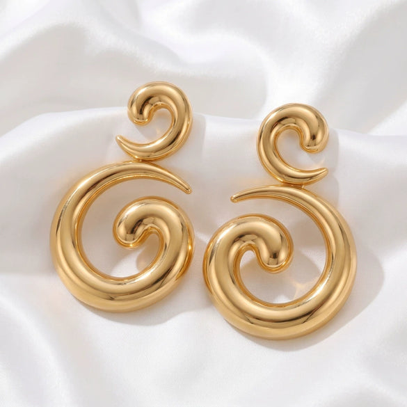 Women's Electroplated Iron Alloy Flower Drop Earrings With Stainless Steel Ear Needles Hollow Spiral Cshaped Geometric Design