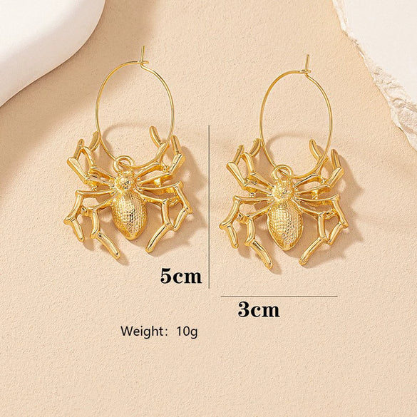 Women's Electroplated Iron Alloy Spider Flower Earrings With Stainless Steel Posts Exaggerated Statement Design For Punk And Hip Hop Styles