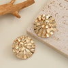 Women's Electroplated Iron Flower And Leaf Cutout Earrings With Geometric Fanshaped Design And Stainless Steel Ear Posts Retro Statement Jewelry