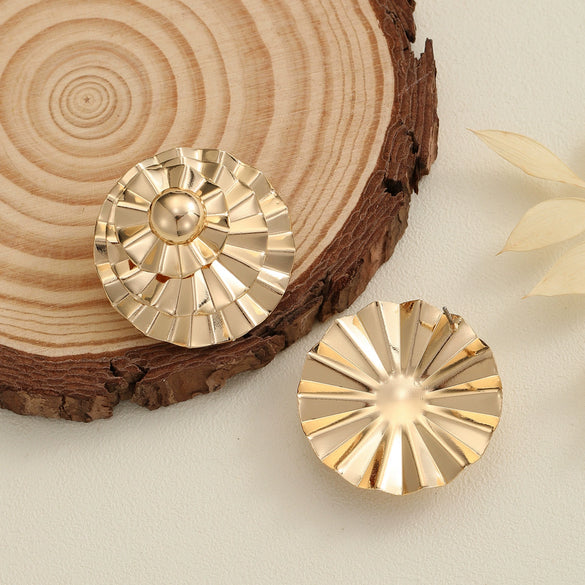 Women's Electroplated Iron Flower And Leaf Cutout Earrings With Geometric Fanshaped Design And Stainless Steel Ear Posts Retro Statement Jewelry