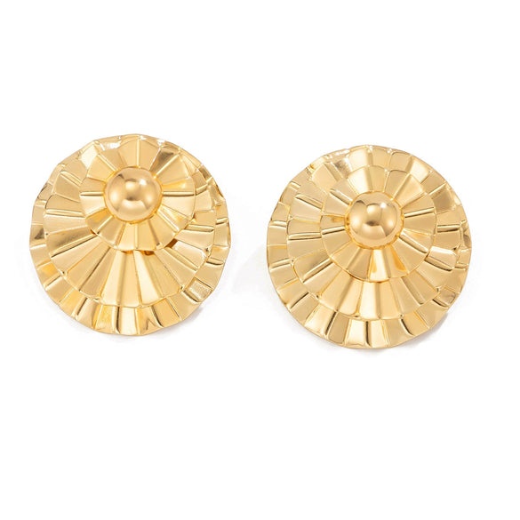 Women's Electroplated Iron Flower And Leaf Cutout Earrings With Geometric Fanshaped Design And Stainless Steel Ear Posts Retro Statement Jewelry