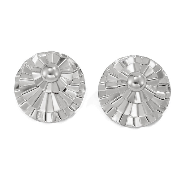 Women's Electroplated Iron Flower And Leaf Cutout Earrings With Geometric Fanshaped Design And Stainless Steel Ear Posts Retro Statement Jewelry
