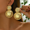 Women's Electroplated Iron Flower Earrings With Geometric Design And Oversized Statement Style Steel Ear Posts