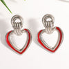 Women’s Electroplated Iron Geometric Double Heart Drop Earrings With Hollow Design And Stainless Steel Ear Posts