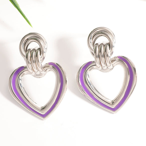 Women’s Electroplated Iron Geometric Double Heart Drop Earrings With Hollow Design And Stainless Steel Ear Posts