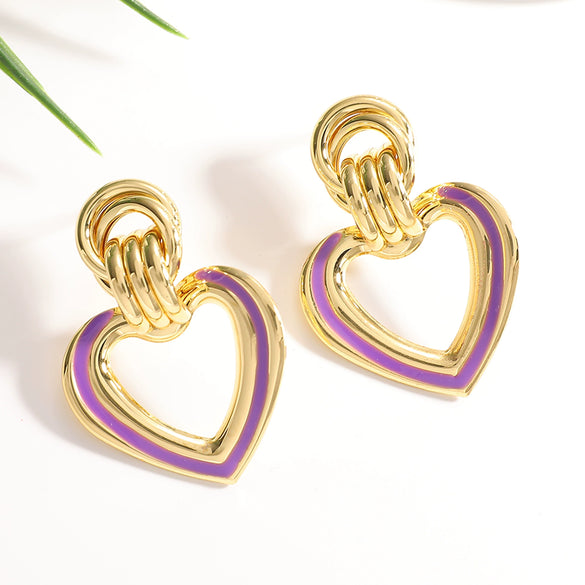 Women’s Electroplated Iron Geometric Double Heart Drop Earrings With Hollow Design And Stainless Steel Ear Posts