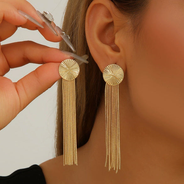 Women's Electroplated Iron Tassel Earrings Minimalist Geometric Retro Earrings With Stainless Steel Ear Posts