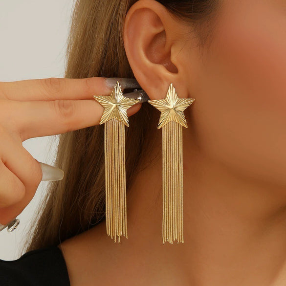 Women's Electroplated Iron Tassel Earrings Minimalist Geometric Retro Earrings With Stainless Steel Ear Posts