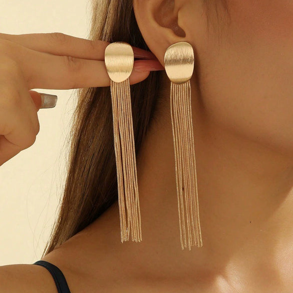 Women's Electroplated Iron Tassel Earrings Minimalist Geometric Retro Earrings With Stainless Steel Ear Posts