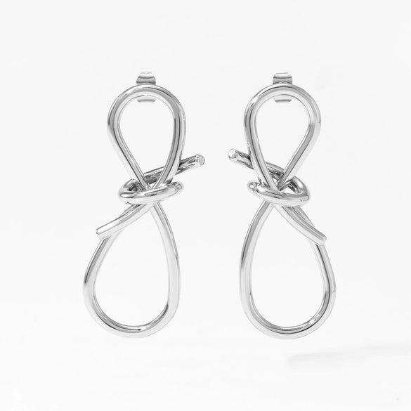Women's Electroplated Iron Twisted Long Drop Earrings With Geometric Butterfly Knot Design And Stainless Steel Ear Posts