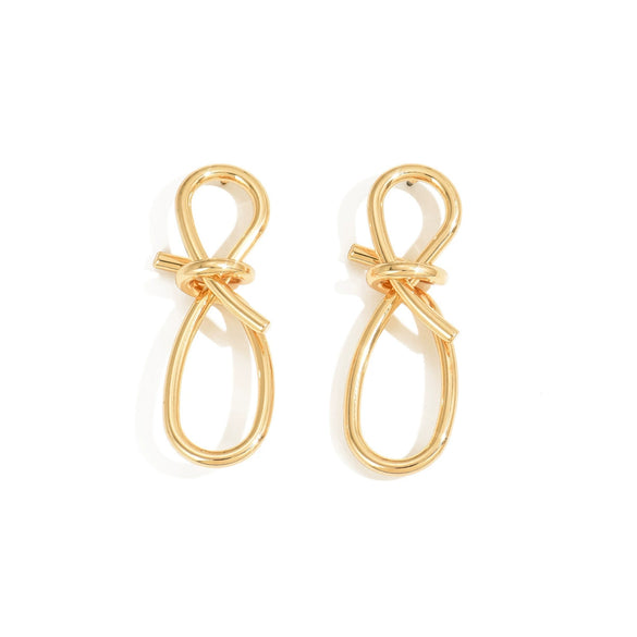 Women's Electroplated Iron Twisted Long Drop Earrings With Geometric Butterfly Knot Design And Stainless Steel Ear Posts