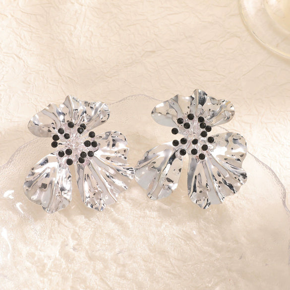 Women's Electroplated Leaf And Flower Earrings With Stainless Steel Posts Creative Jazz Style Statement Jewelry