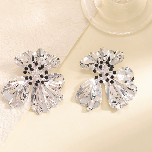 Women's Electroplated Leaf And Flower Earrings With Stainless Steel Posts Creative Jazz Style Statement Jewelry