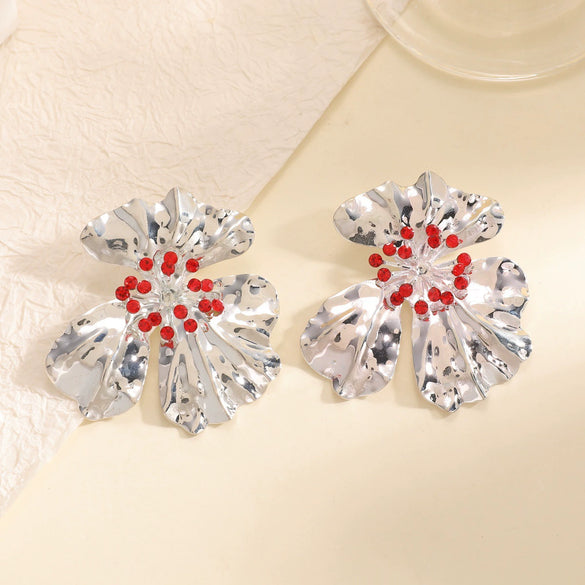 Women's Electroplated Leaf And Flower Earrings With Stainless Steel Posts Creative Jazz Style Statement Jewelry