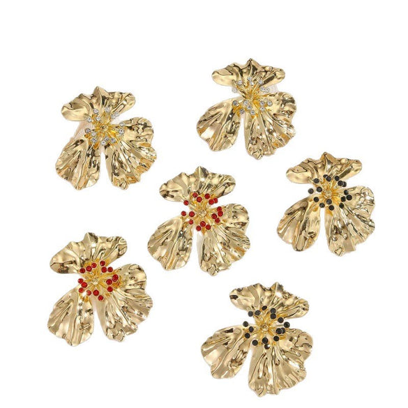 Women's Electroplated Leaf And Flower Earrings With Stainless Steel Posts Creative Jazz Style Statement Jewelry