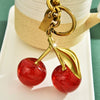 Women's Electroplated Metal Cherry Keychain Bag Pendant With Plants And Flowers Pattern