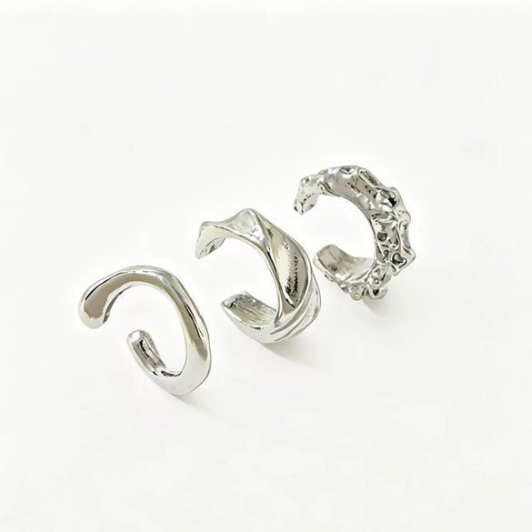 Women's Electroplated Metal Ear Cuff Set With Irregular Round Geometric Design And Elegant Minimalist Style