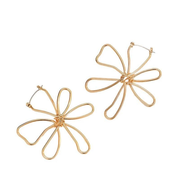 Women's Electroplated Metal Flower Earrings With Hollow Statement Design And Stainless Steel Ear Posts For Wholesale Fashion Jewelry