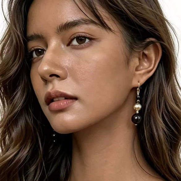 Women's Electroplated Metal Geometric Beaded Earrings With Glass Crystal And Tiger Eye Stone Accents