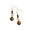 Women's Electroplated Metal Geometric Beaded Earrings With Glass Crystal And Tiger Eye Stone Accents