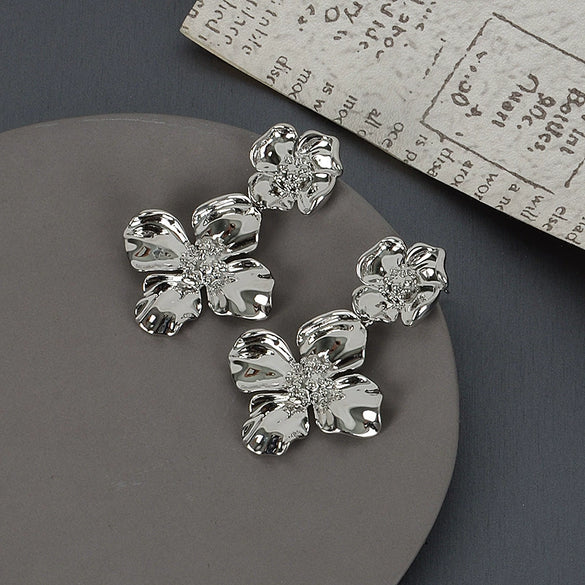 Women's Electroplated Metal Geometric Rhombus Stud Earrings With Copper Posts Elegant Fashion Jewelry Wholesale