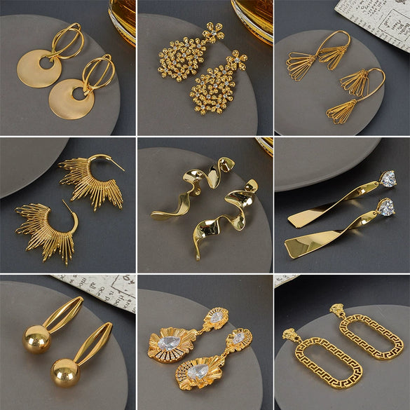 Women's Electroplated Metal Geometric Rhombus Stud Earrings With Copper Posts Elegant Fashion Jewelry Wholesale