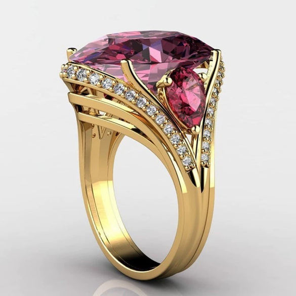 Women's Electroplated Metal Pink Zircon Ring With Geometric Constellation Design Sweet Cool Style Jewelry
