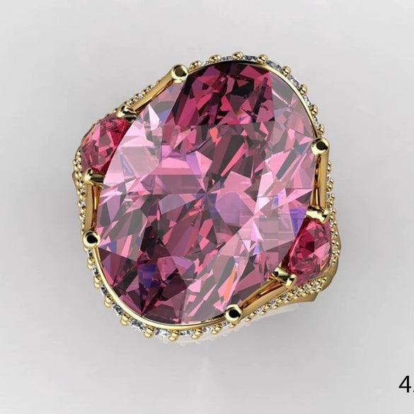 Women's Electroplated Metal Pink Zircon Ring With Geometric Constellation Design Sweet Cool Style Jewelry