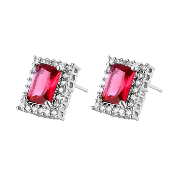 Women's Electroplated Metal Rhombus Earrings With Zircon Inlay Fashion Geometric Statement Earrings
