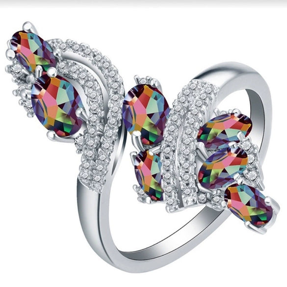 Women's Electroplated Metal Ring With Multicolor Zircon Inlay Geometric Natural Style Fashion Jewelry Accessory
