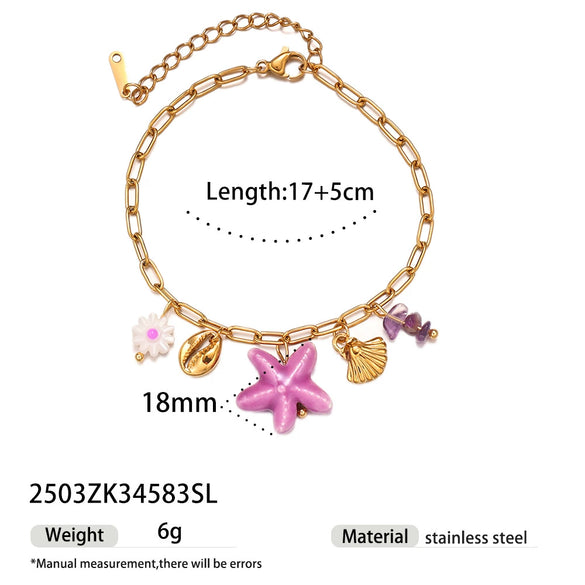 Women's Electroplated Stainless Steel And Titanium Steel Necklace With Turtle And Fish Ceramic Pendant