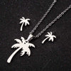 Women's Electroplated Stainless Steel Coconut Tree Necklace And Earrings Set With Ochain Design