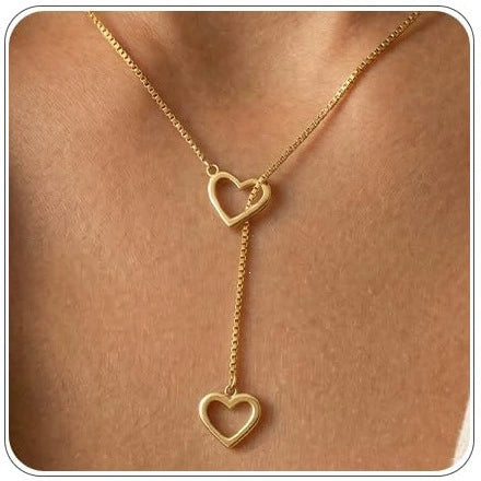 Women's Electroplated Stainless Steel Double Heart Y Shaped Necklace With Regular Chain In Light Luxury Style